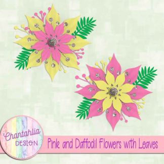 Free pink and daffodil flowers with leaves