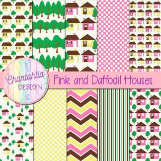 Free pink and daffodil houses digital papers