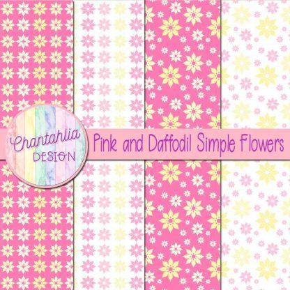 Free pink and daffodil simple flowers digital papers