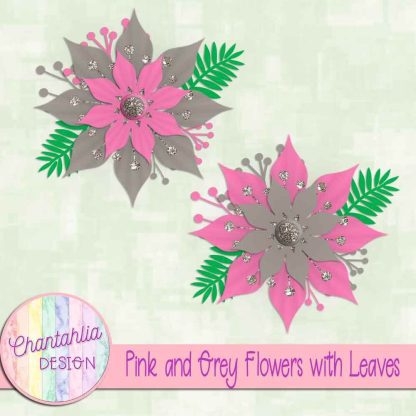 Free pink and grey flowers with leaves