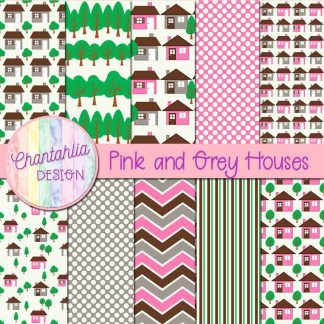 Free pink and grey houses digital papers