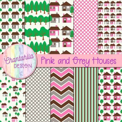 Free pink and grey houses digital papers