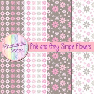 Free pink and grey simple flowers digital papers