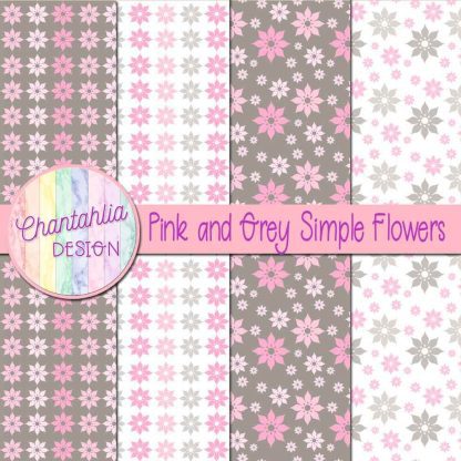 Free pink and grey simple flowers digital papers