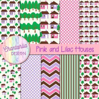 Free pink and lilac houses digital papers