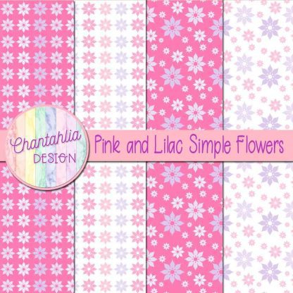 Free pink and lilac simple flowers digital papers