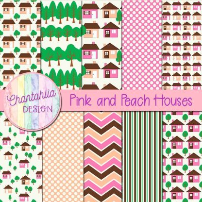 Free pink and peach houses digital papers