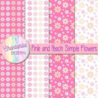 Free pink and peach simple flowers digital papers