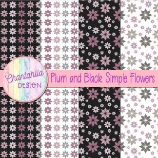 Free plum and black simple flowers digital papers