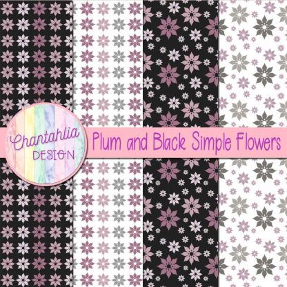 Free plum and black simple flowers digital papers