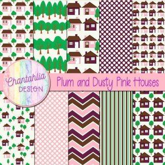 Free plum and dusty pink houses digital papers