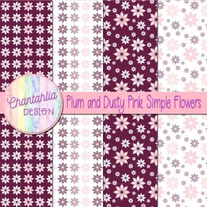 Free plum and dusty pink simple flowers digital papers