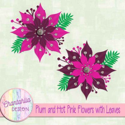 Free plum and hot pink flowers with leaves