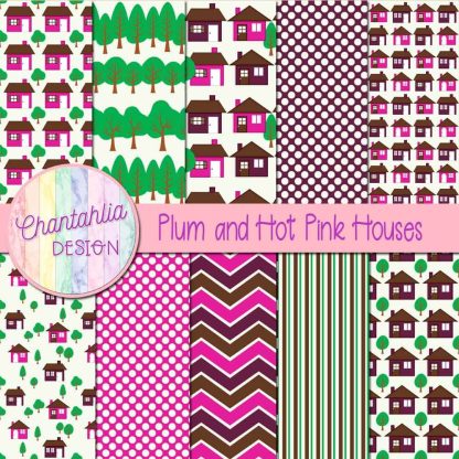Free plum and hot pink houses digital papers