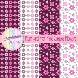 Free plum and hot pink simple flowers digital papers