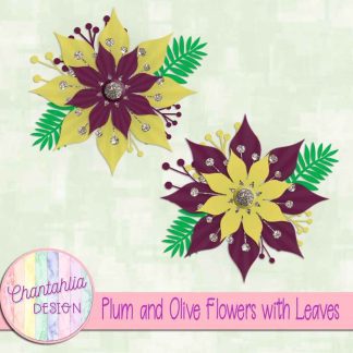 Free plum and olive flowers with leaves