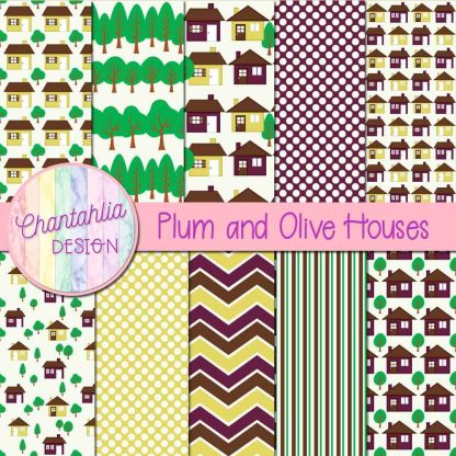Free plum and olive houses digital papers