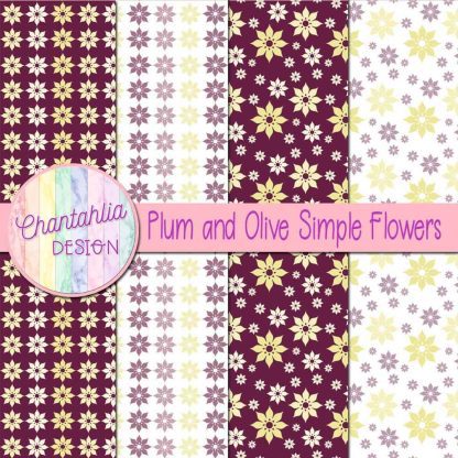 Free plum and olive simple flowers digital papers