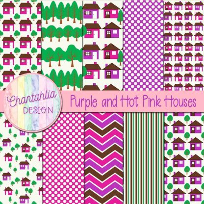 Free purple and hot pink houses digital papers