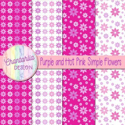 Free purple and hot pink simple flowers digital papers