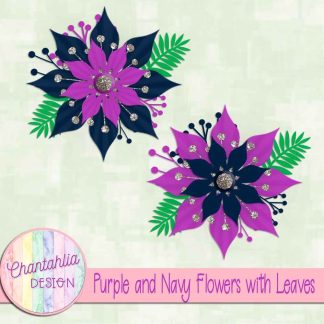 Free purple and navy flowers with leaves