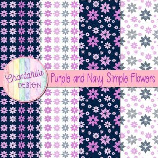 Free purple and navy simple flowers digital papers