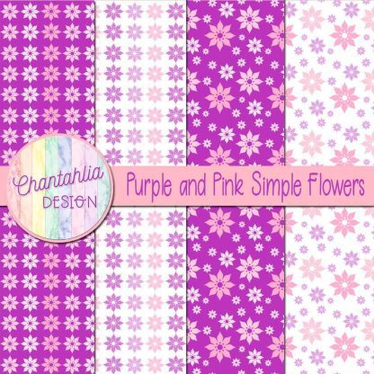 Free purple and pink simple flowers digital papers
