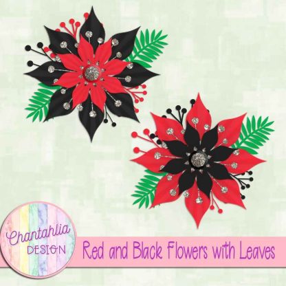Free red and black flowers with leaves