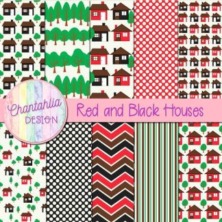 Free red and black houses digital papers