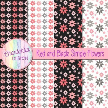 Free red and black simple flowers digital papers