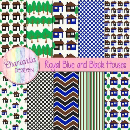 Free royal blue and black houses digital papers