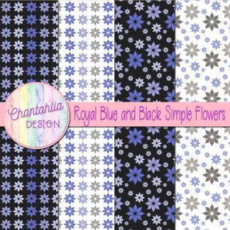 Free royal blue and black simple flowers digital papers