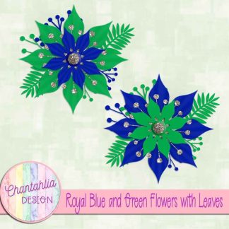 Free royal blue and green flowers with leaves