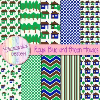 Free royal blue and green houses digital papers