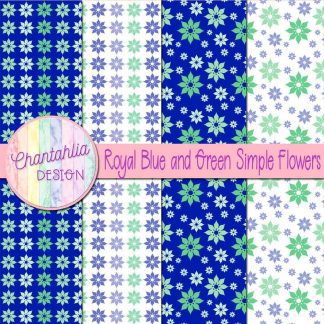 Free royal blue and green simple flowers digital papers