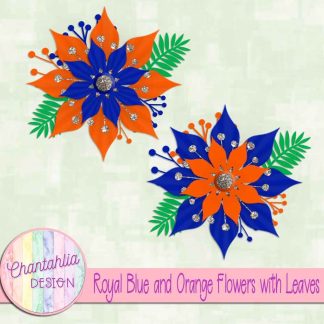 Free royal blue and orange flowers with leaves