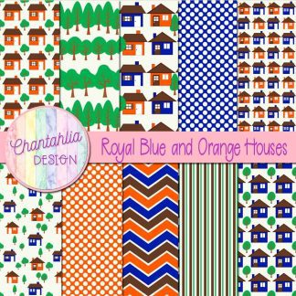 Free royal blue and orange houses digital papers
