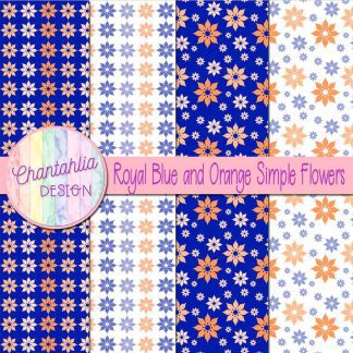 Free royal blue and orange simple flowers digital papers