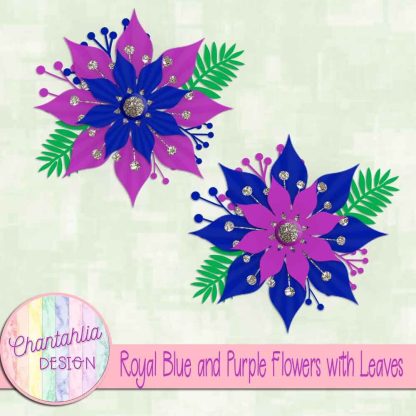 Free royal blue and purple flowers with leaves