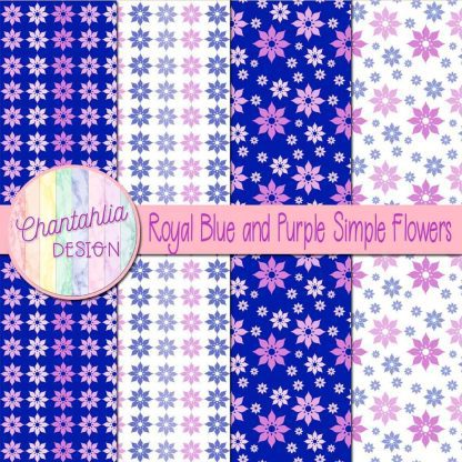 Free royal blue and purple simple flowers digital papers