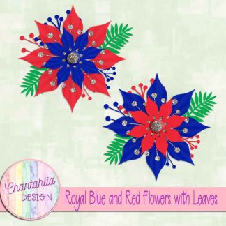 Free royal blue and red flowers with leaves
