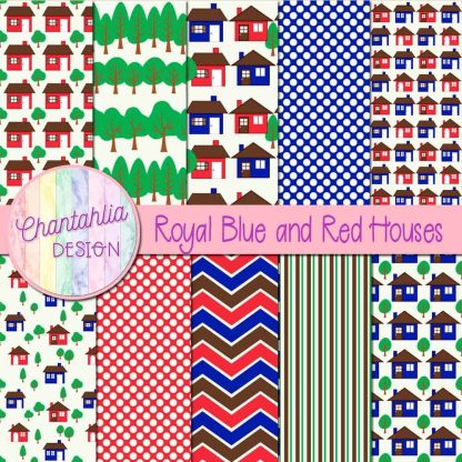 Free royal blue and red houses digital papers