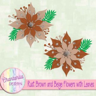 Free rust brown and beige flowers with leaves
