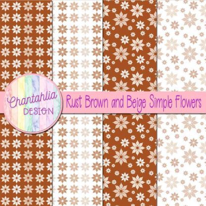 Free rust brown and beige simple flowers digital papers