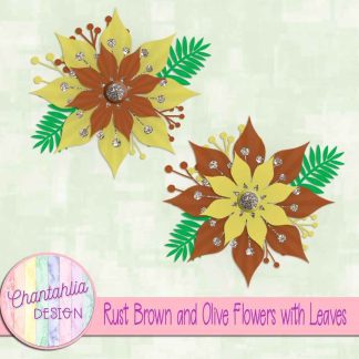 Free rust brown and olive flowers with leaves