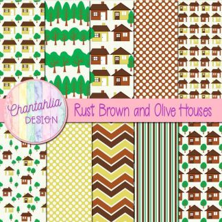 Free rust brown and olive houses digital papers