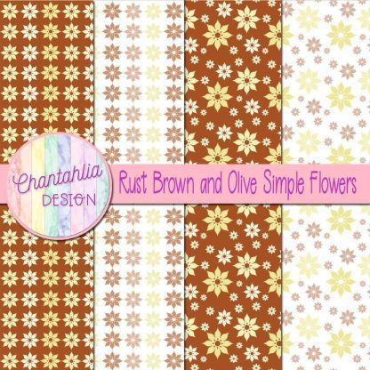 Free rust brown and olive simple flowers digital papers