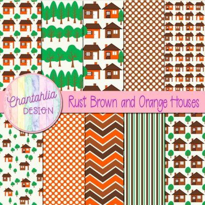 Free rust brown and orange houses digital papers