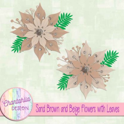 Free sand brown and beige flowers with leaves