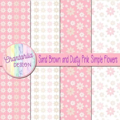 Free sand brown and dusty pink simple flowers digital papers